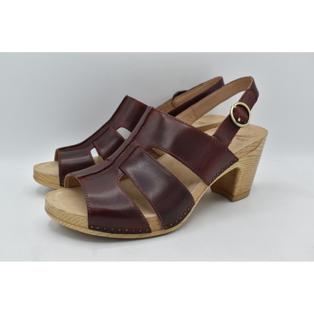 Dansko Size EU 41 Tatiana Wine Leather Open Toe Heeled Sandals Shoes Y2K Beach